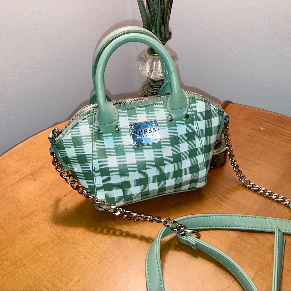 GUESS Andrea Gingham Mini Crossbody (Green & White Checkered)